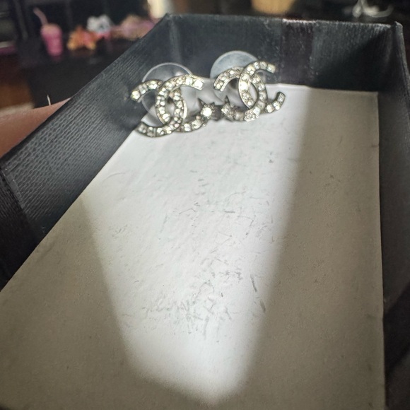 CHANEL Silver Crystal Stud Earrings - Picture 1 of 6